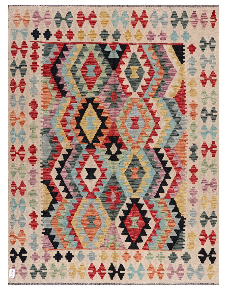 Tapis Afghan Fait Main (195 X 151 Cm) - Kilim Persan Laine, Motif Géométrique/oriental