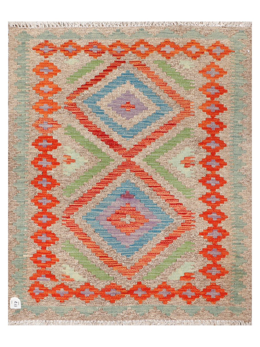 Maimana Afghanistan Kilim Accent Rug - 112 x 90 cm
