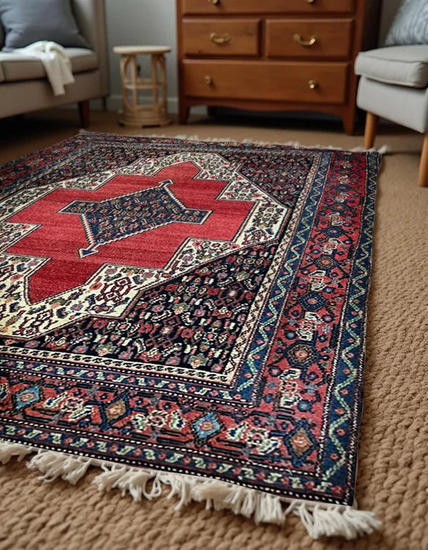 Senneh Persian Vintage Hand Knotted Wool Rug - 165 x 115 cm