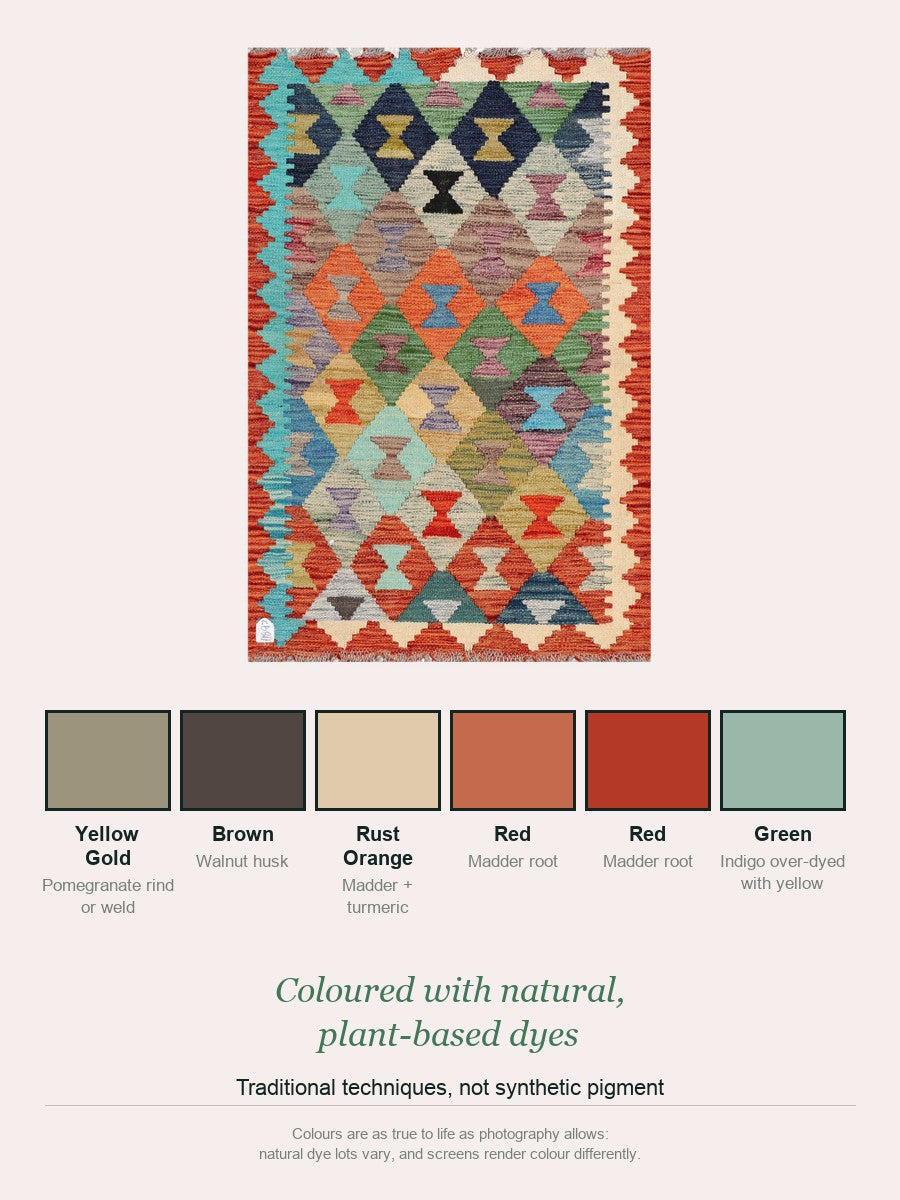 Maimana Kilim — natural plant-based dye colour palette