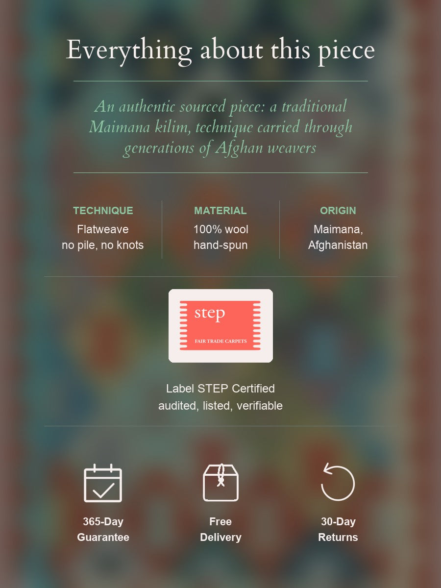 Maimana Kilim — construction, material, origin, and guarantee details