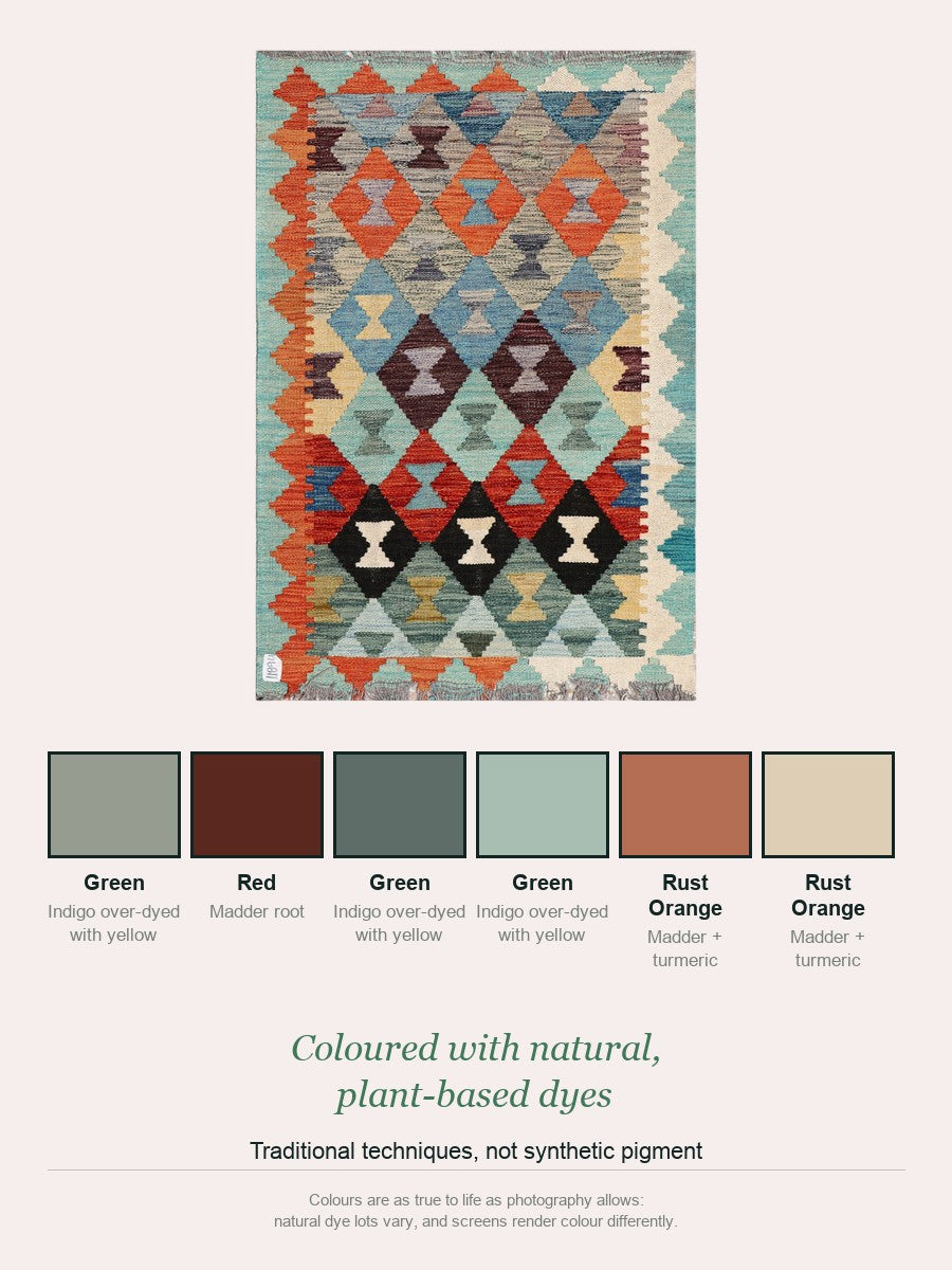 Maimana Kilim — natural plant-based dye colour palette
