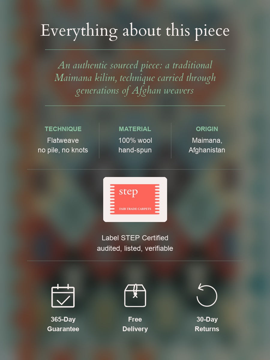 Maimana Kilim — construction, material, origin, and guarantee details