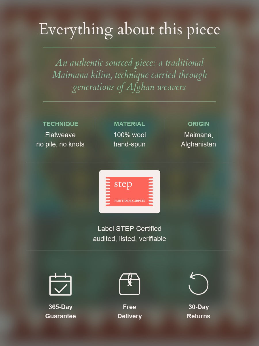 Maimana Kilim — construction, material, origin, and guarantee details