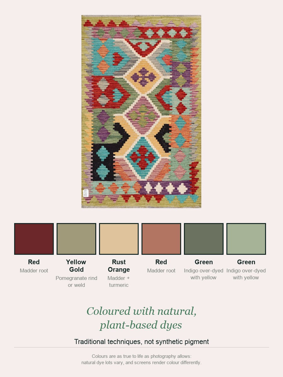 Maimana Kilim — natural plant-based dye colour palette