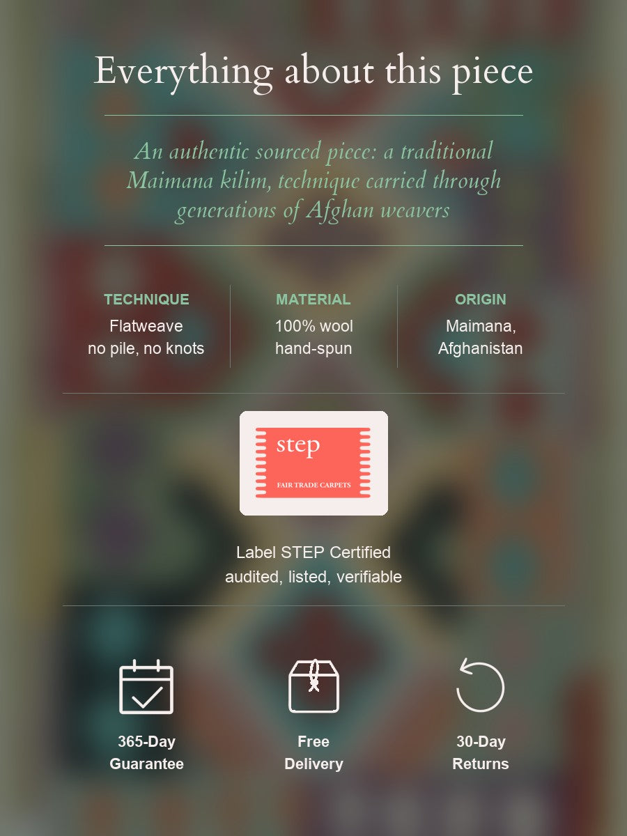 Maimana Kilim — construction, material, origin, and guarantee details
