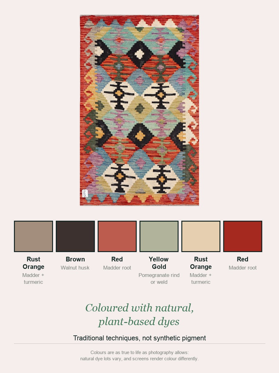Maimana Kilim — natural plant-based dye colour palette