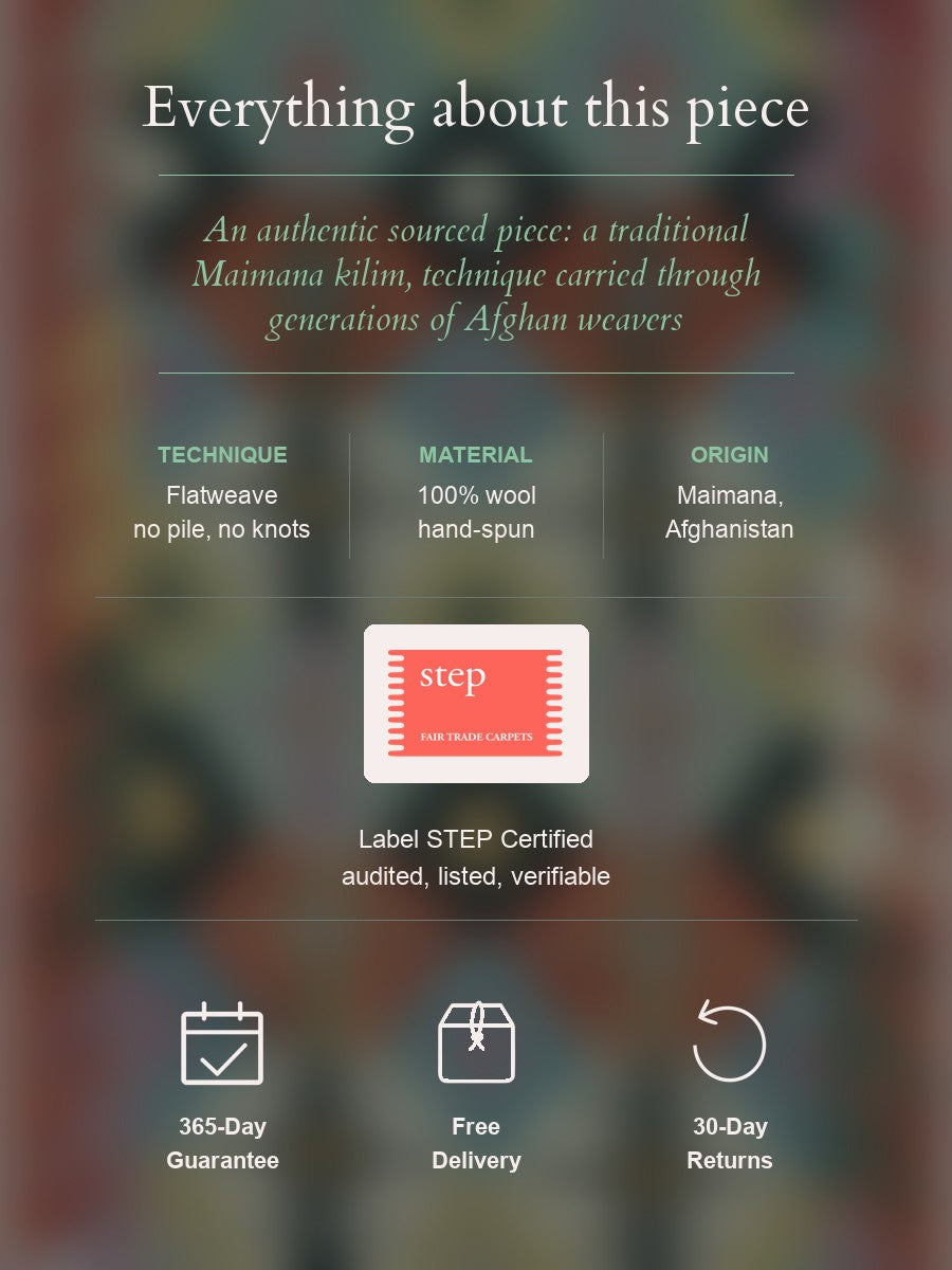 Maimana Kilim — construction, material, origin, and guarantee details
