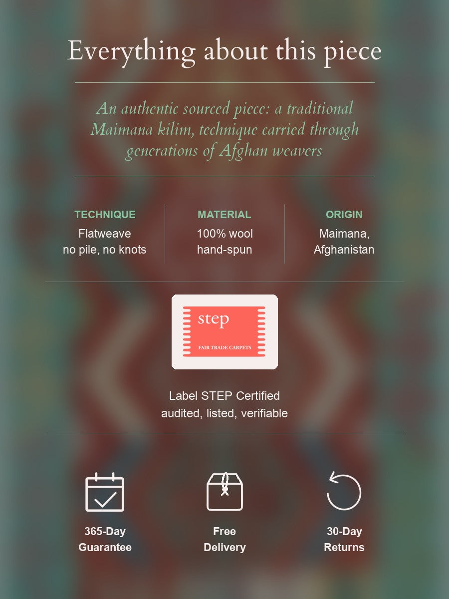 Maimana Kilim — construction, material, origin, and guarantee details