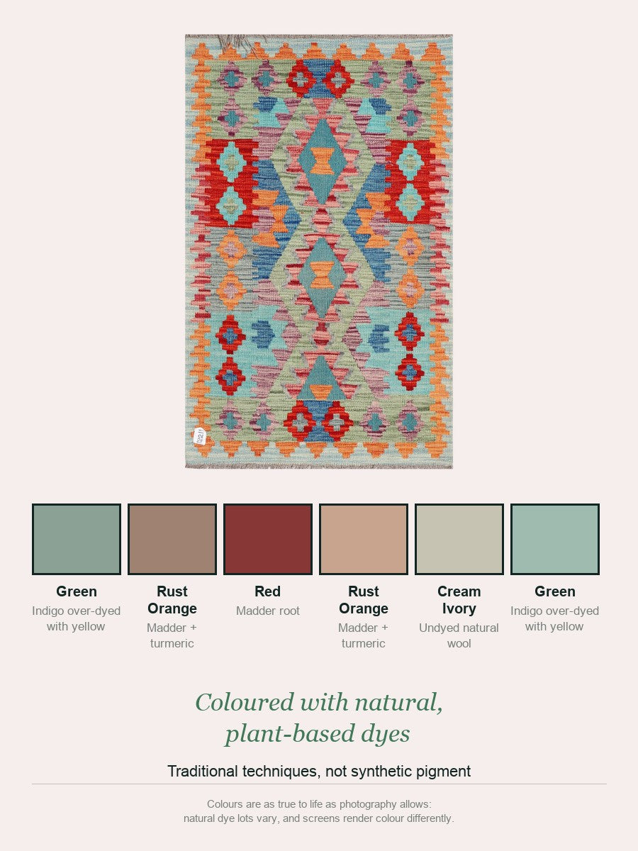 Maimana Kilim — natural plant-based dye colour palette