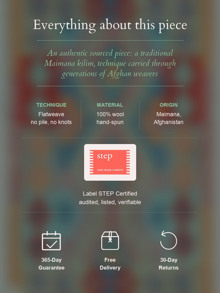 Maimana Kilim — construction, material, origin, and guarantee details