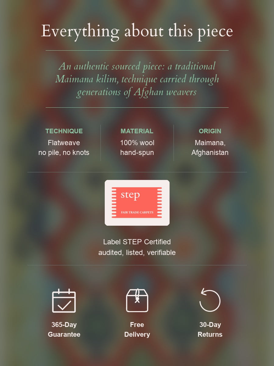 Maimana Kilim — construction, material, origin, and guarantee details