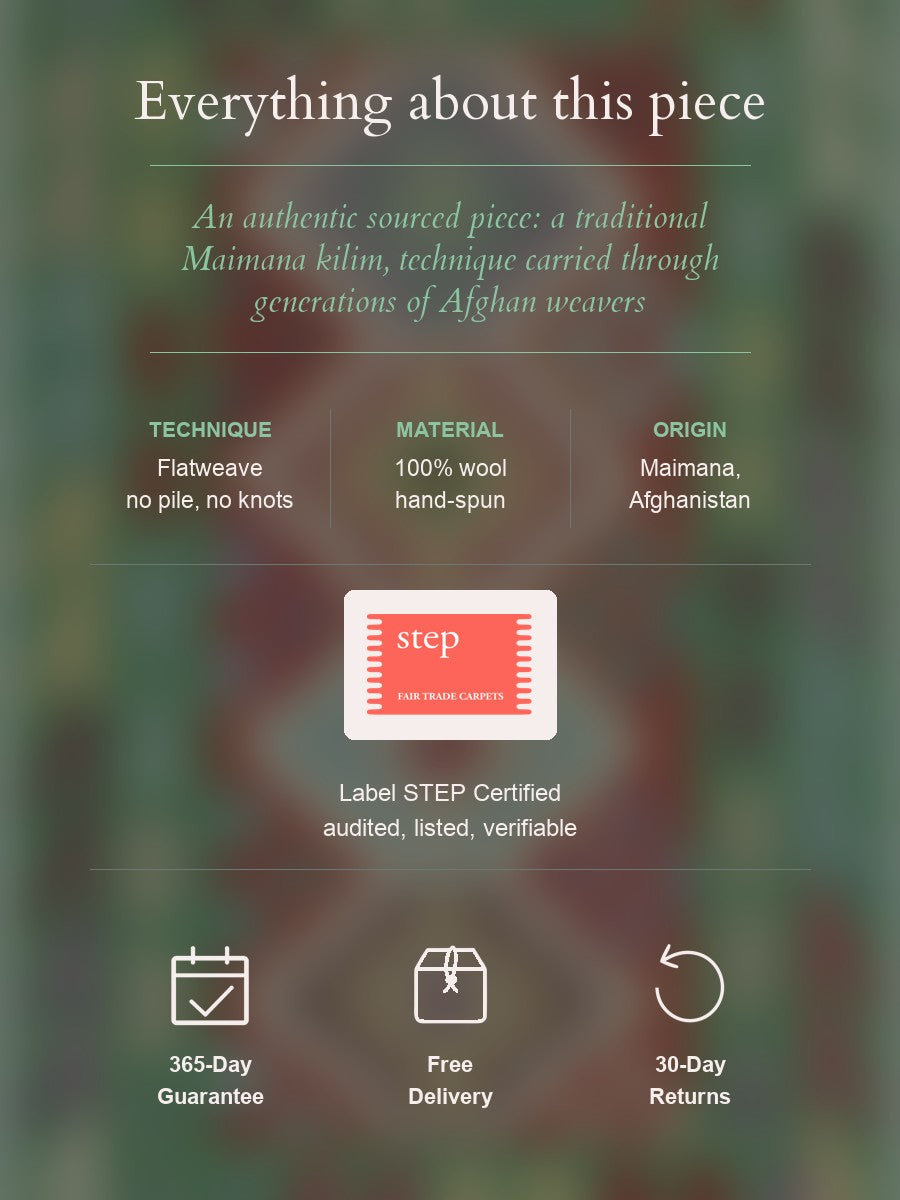 Maimana Kilim — construction, material, origin, and guarantee details