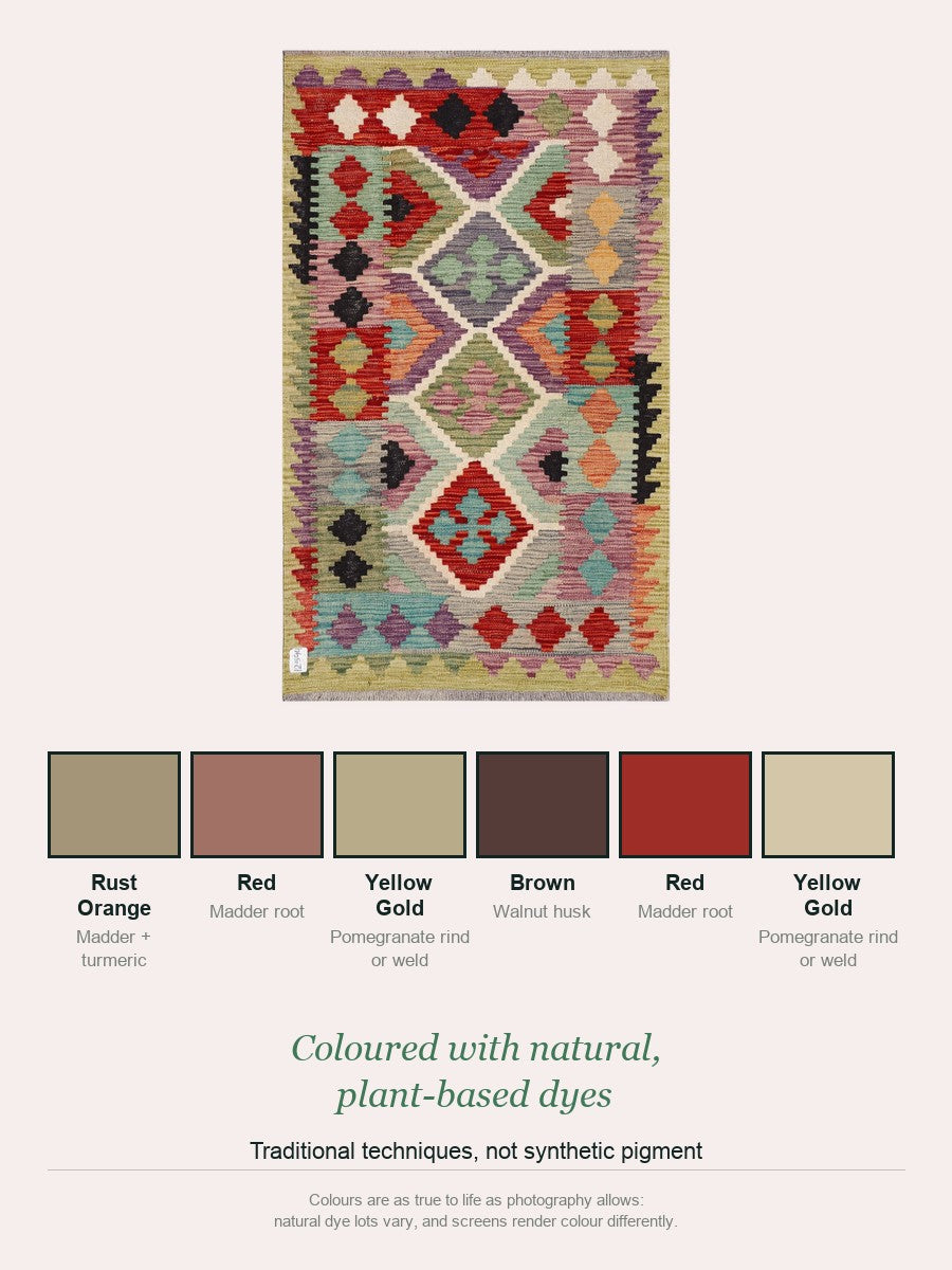 Maimana Kilim — natural plant-based dye colour palette