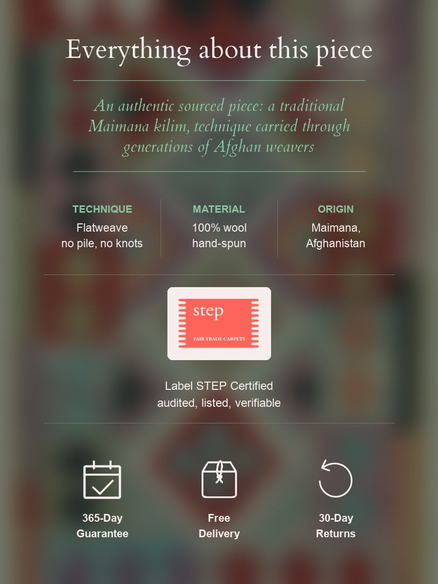 Maimana Kilim — construction, material, origin, and guarantee details