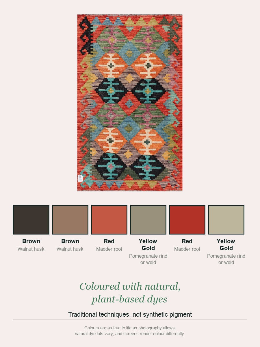 Maimana Kilim — natural plant-based dye colour palette