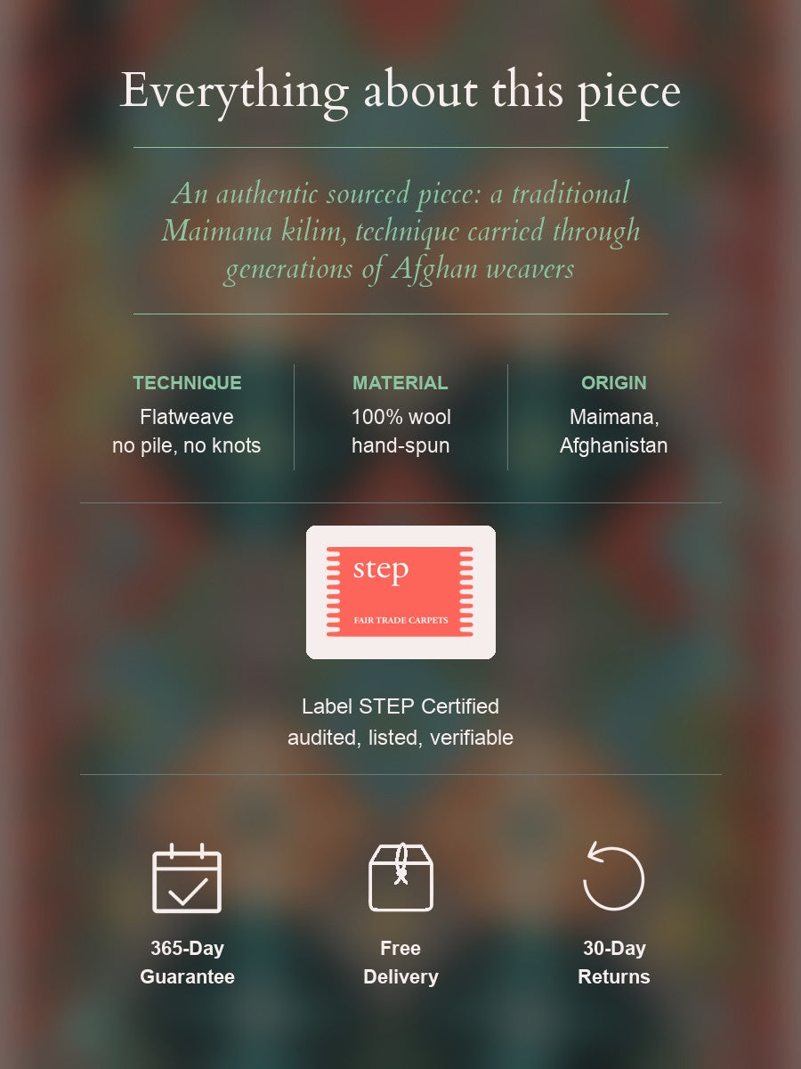 Maimana Kilim — construction, material, origin, and guarantee details