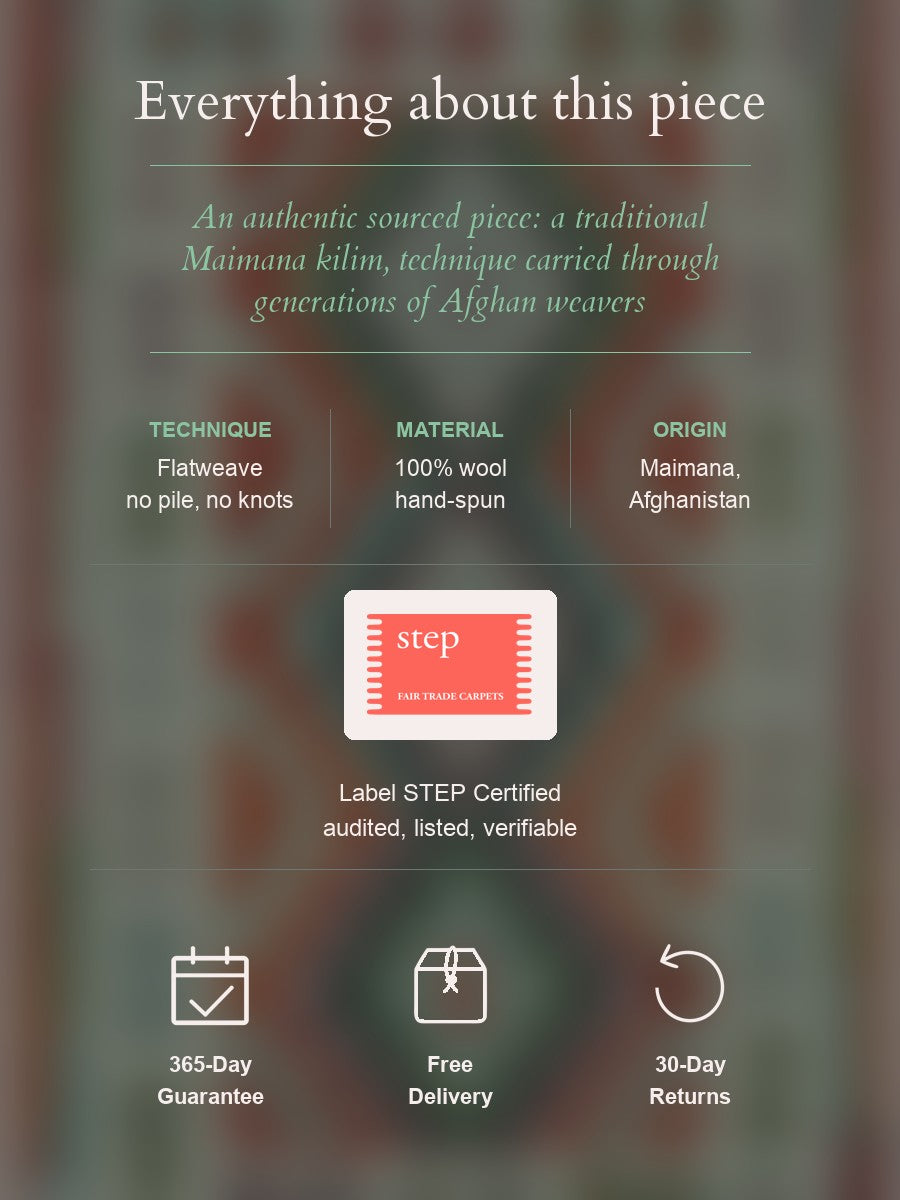 Maimana Kilim — construction, material, origin, and guarantee details