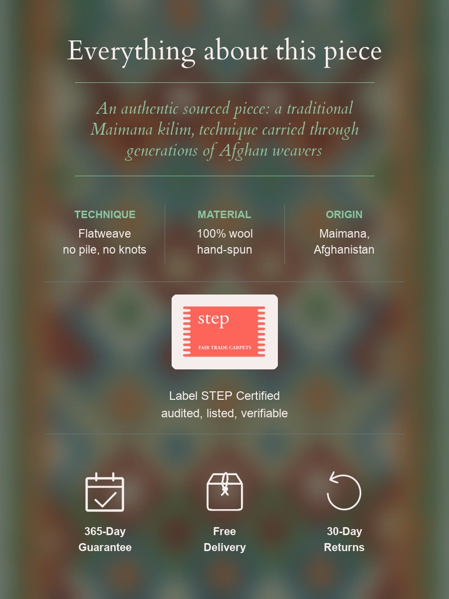 Maimana Kilim — construction, material, origin, and guarantee details