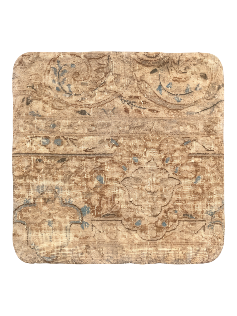 Vintage Persian hand-knotted cushion cover, flat lay
