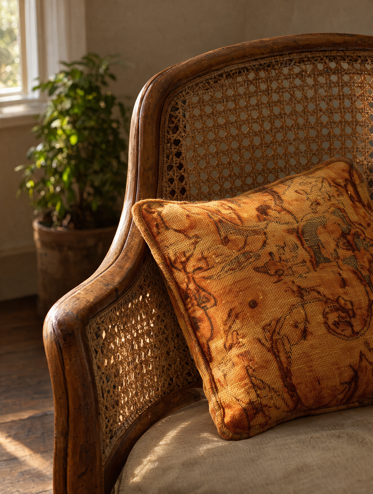 Vintage Persian hand-knotted cushion cover styled lifestyle shot