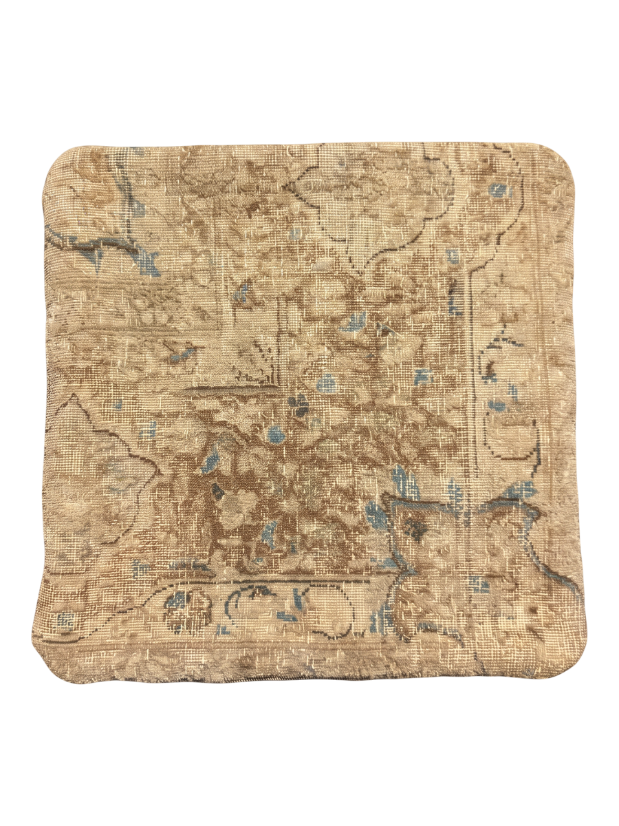 Vintage Persian hand-knotted cushion cover, flat lay