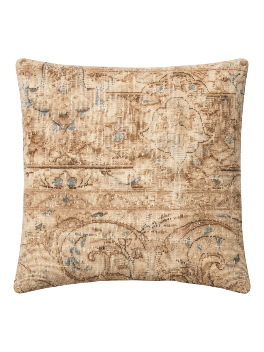 Vintage Persian hand-knotted cushion cover, flat lay