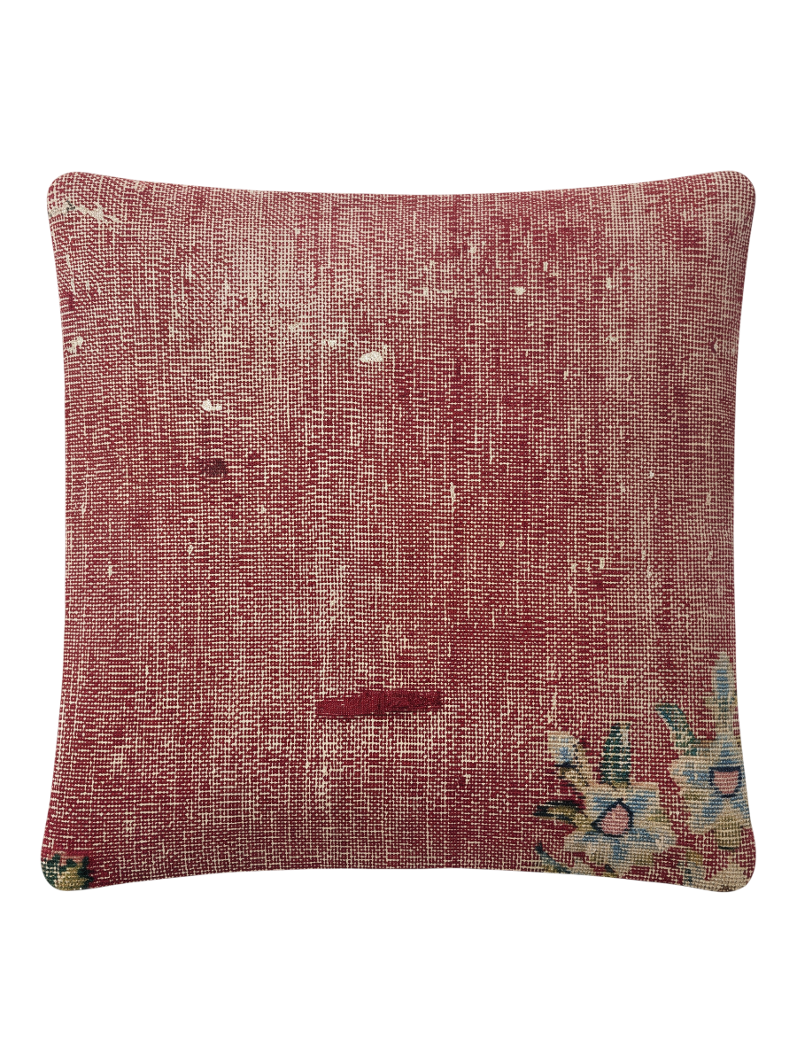 Vintage Persian hand-knotted cushion cover, flat lay