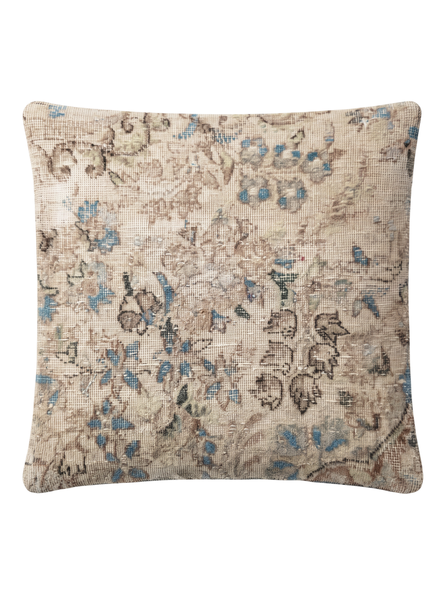 Vintage Persian hand-knotted cushion cover, flat lay