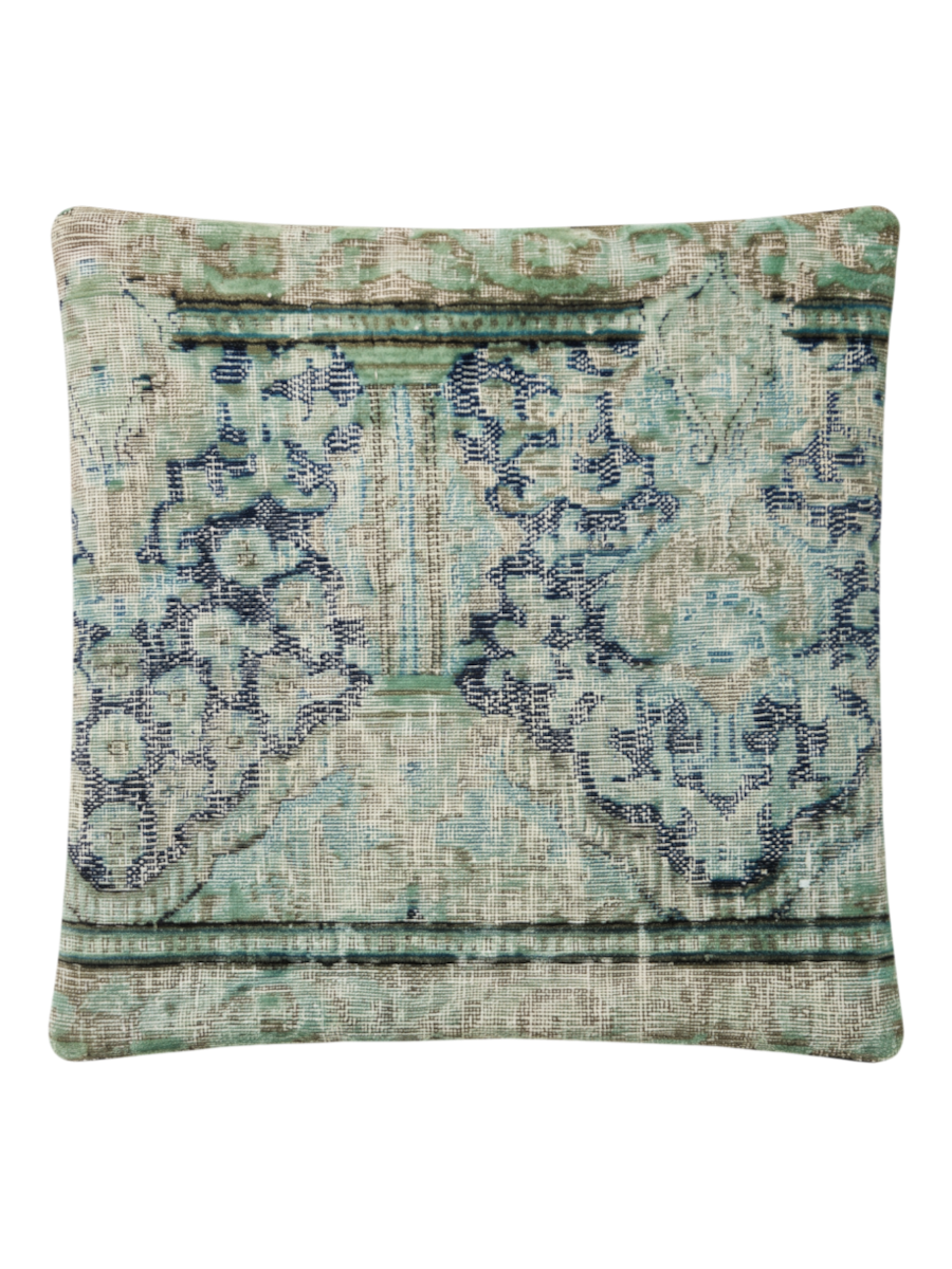 Vintage Persian hand-knotted cushion cover, flat lay