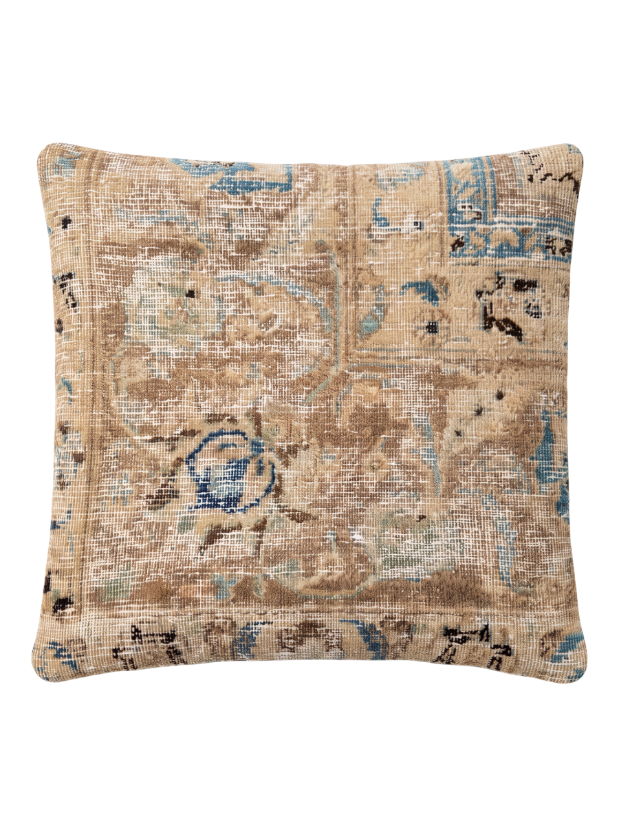 Vintage Persian hand-knotted cushion cover, flat lay