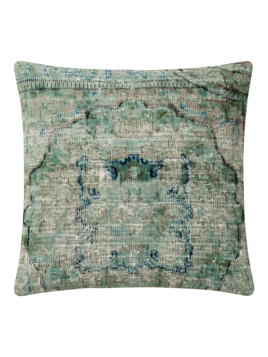 Vintage Persian hand-knotted cushion cover, flat lay