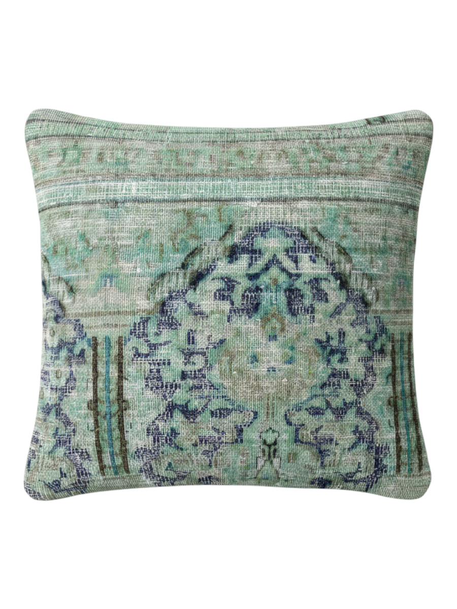 Vintage Persian hand-knotted cushion cover, flat lay