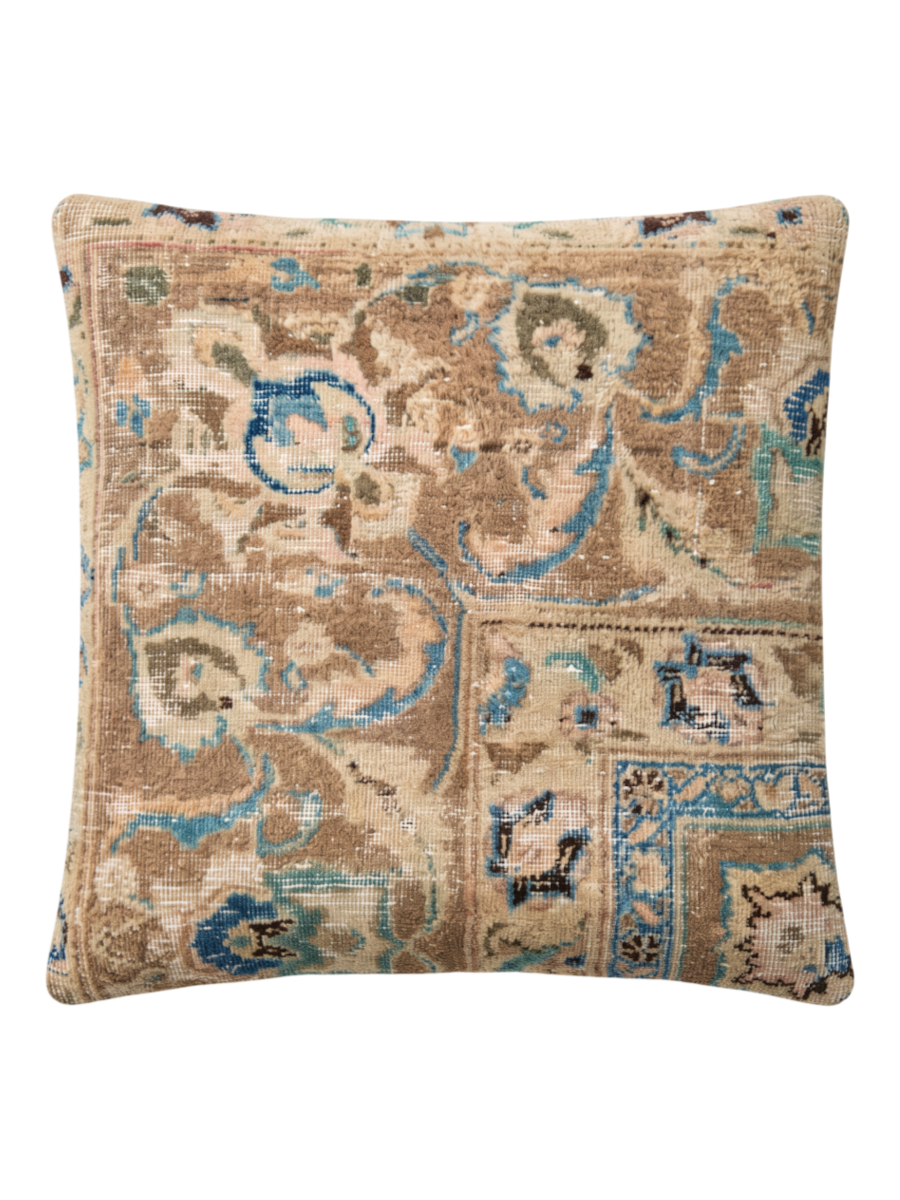 Vintage Persian hand-knotted cushion cover, flat lay