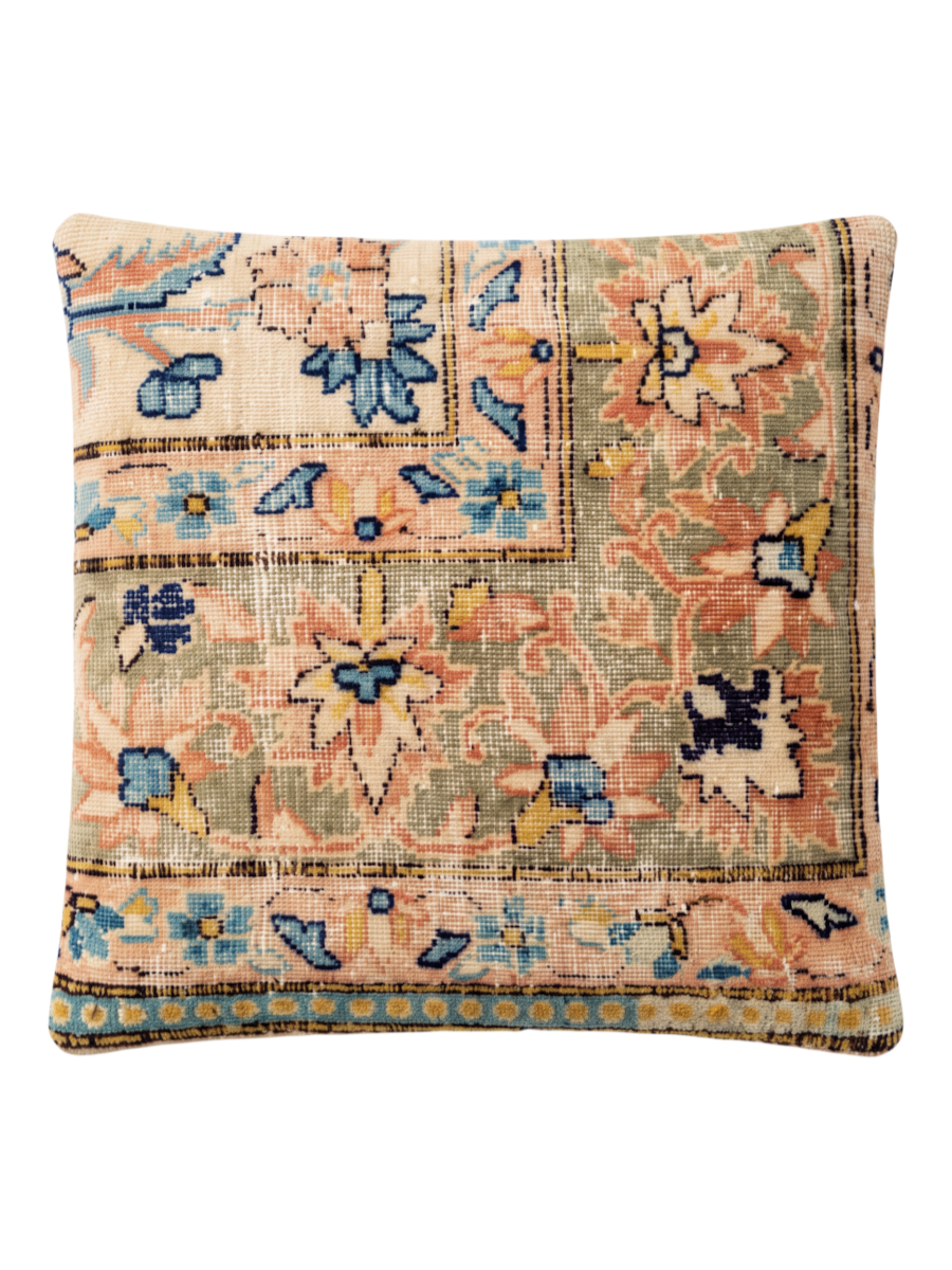 Vintage Persian hand-knotted cushion cover, flat lay