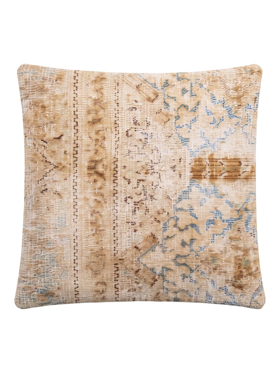 Vintage Persian hand-knotted cushion cover, flat lay
