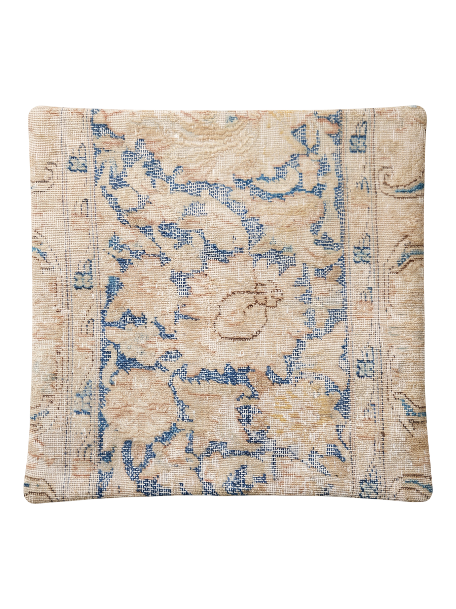 Vintage Persian hand-knotted cushion cover, flat lay