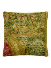 Vintage Persian hand-knotted cushion cover, flat lay