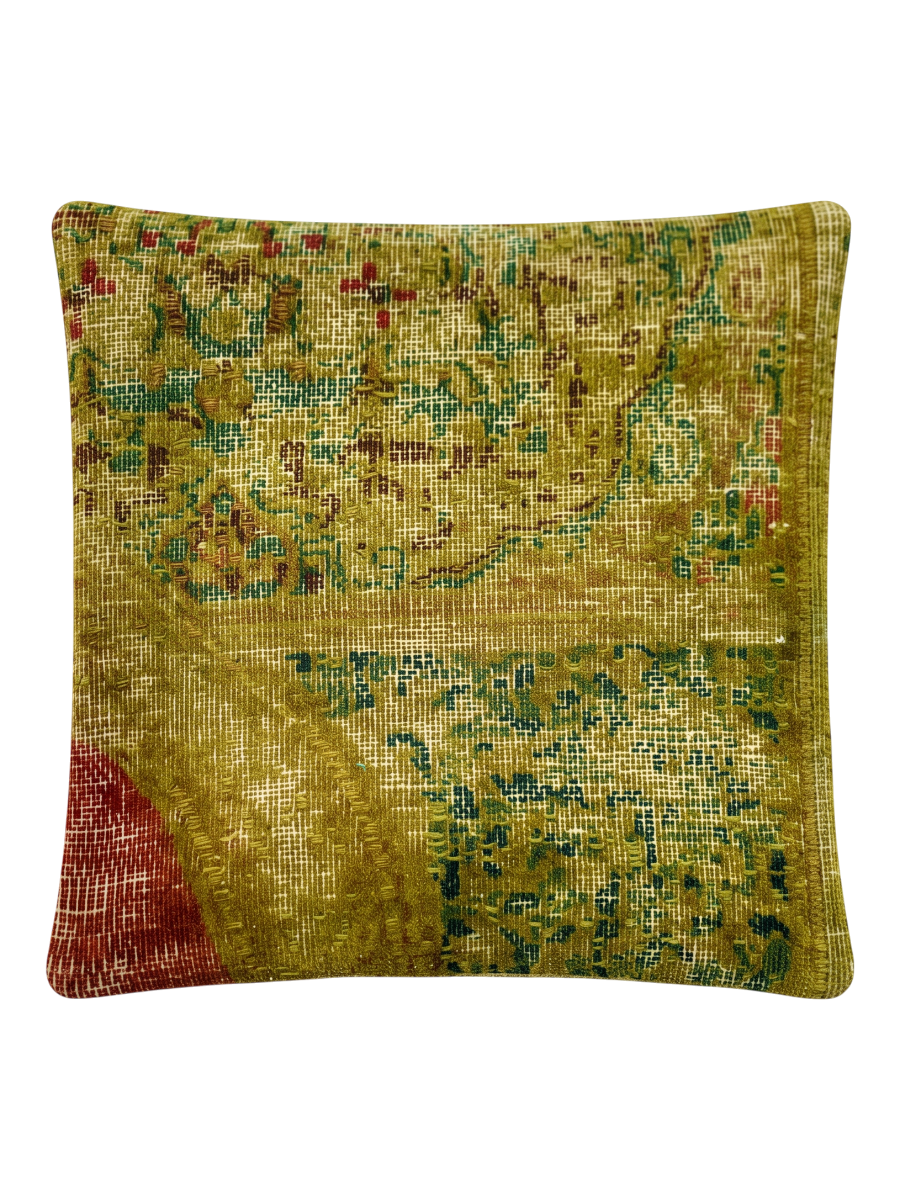 Vintage Persian hand-knotted cushion cover, flat lay