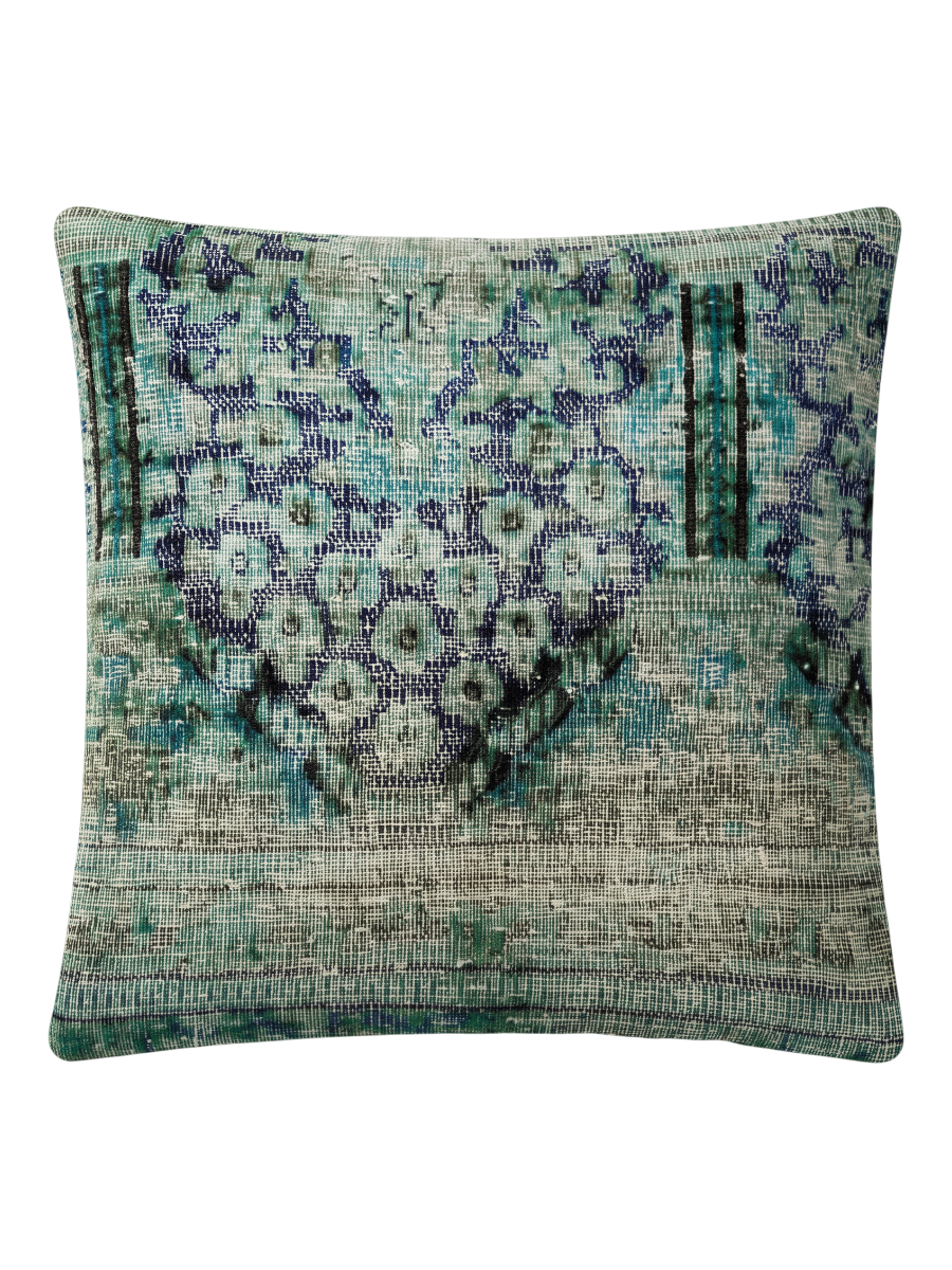 Vintage Persian hand-knotted cushion cover, flat lay