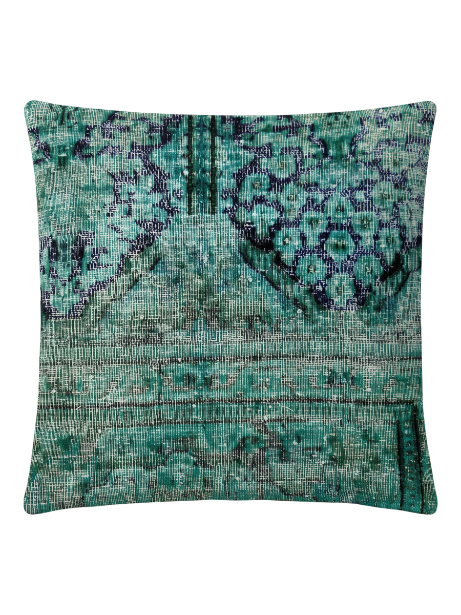 Vintage Persian hand-knotted cushion cover, flat lay