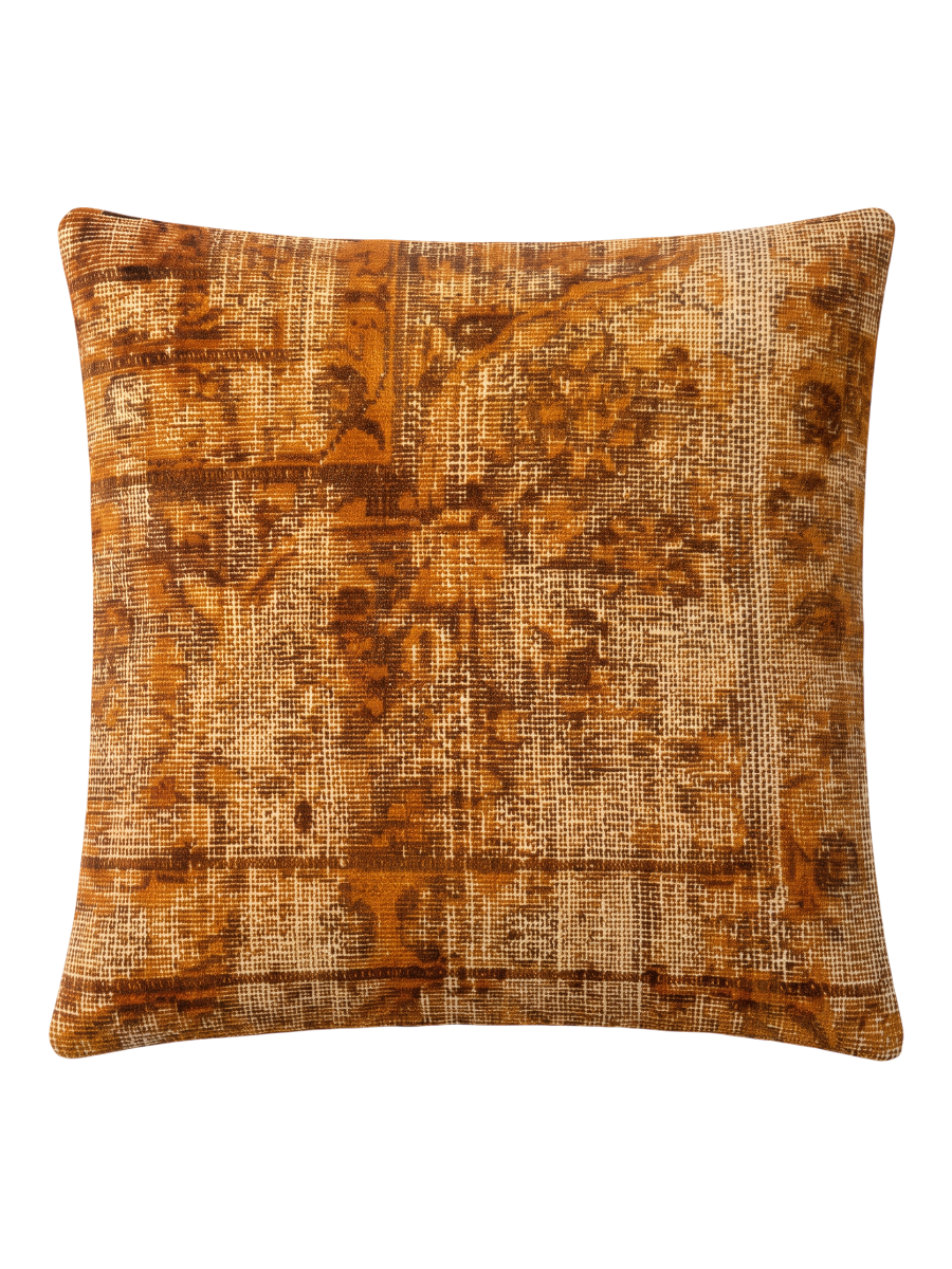 Vintage Persian hand-knotted cushion cover, flat lay