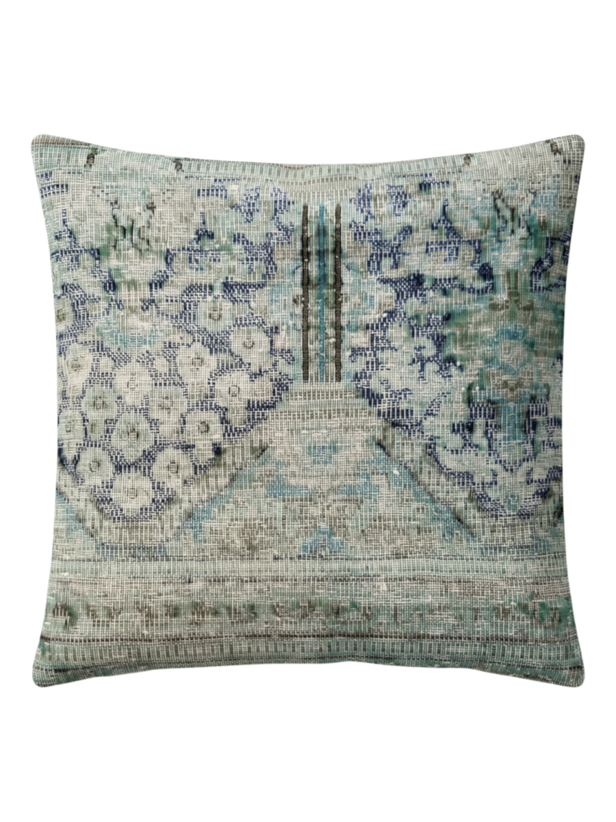 Vintage Persian hand-knotted cushion cover, flat lay