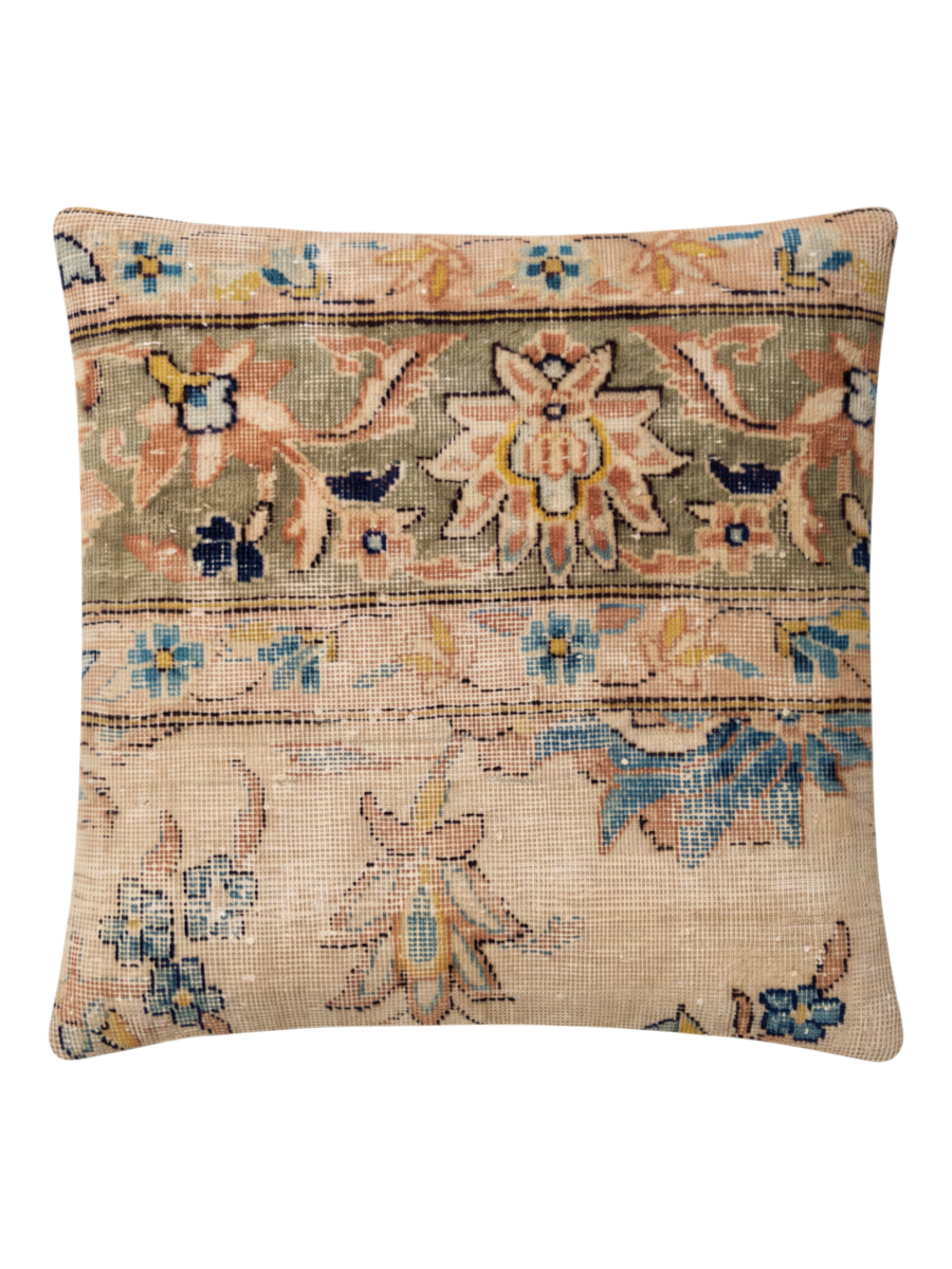 Vintage Persian hand-knotted cushion cover, flat lay