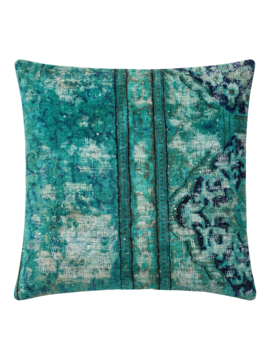 Vintage Persian hand-knotted cushion cover, flat lay