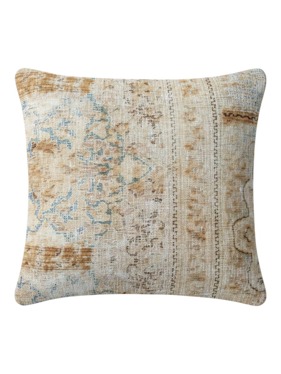 Vintage Persian hand-knotted cushion cover, flat lay