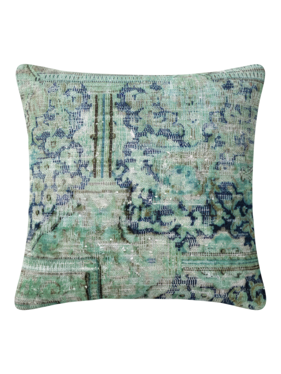 Vintage Persian hand-knotted cushion cover, flat lay