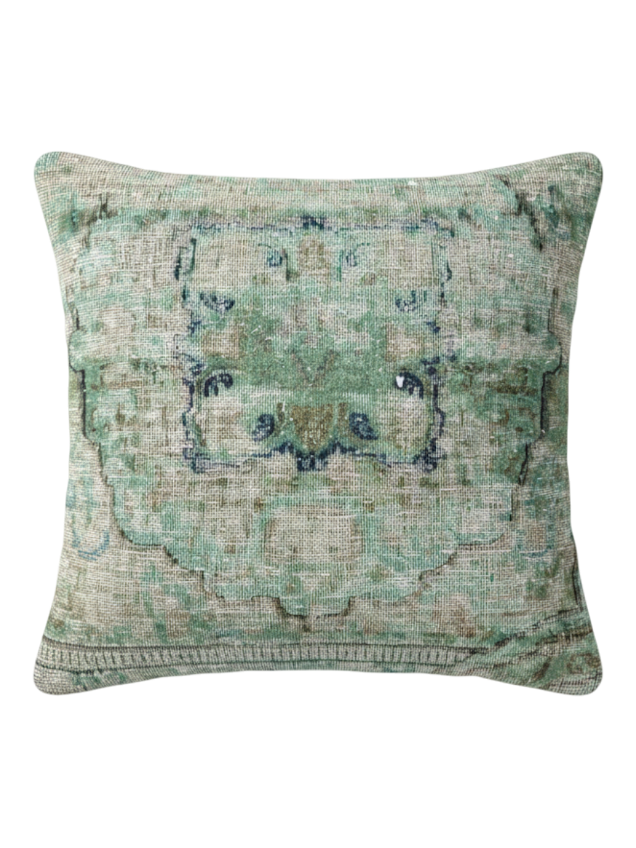 Vintage Persian hand-knotted cushion cover, flat lay