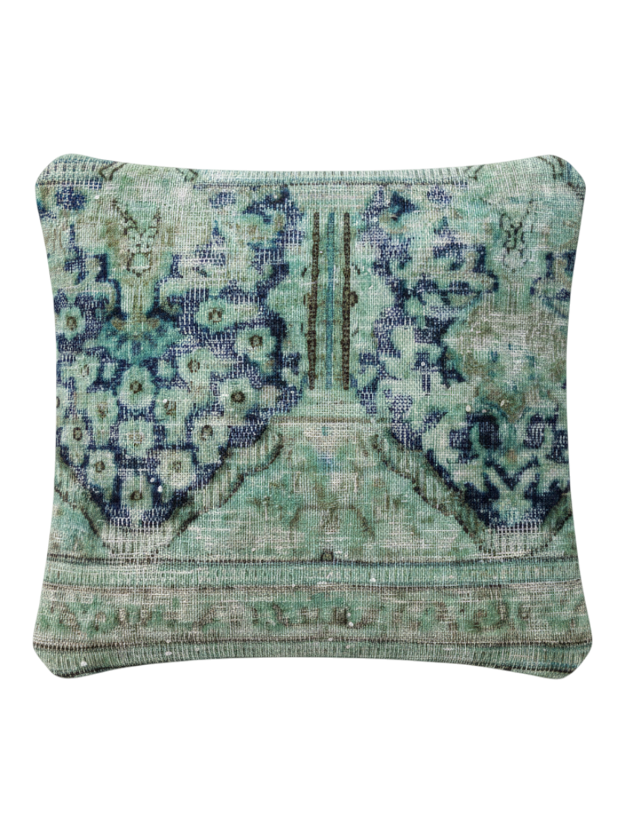 Vintage Persian hand-knotted cushion cover, flat lay