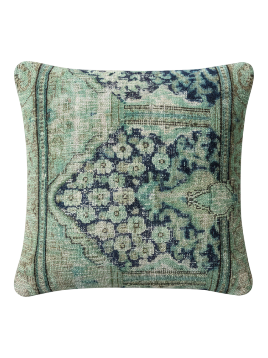 Vintage Persian hand-knotted cushion cover, flat lay
